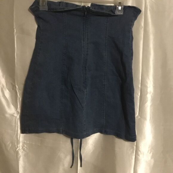 Shein Lace up High Waisted Corset Denim Jean Zip Up Skirt M - Picture 2 of 4